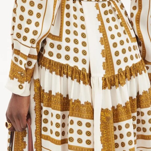 ZIMMERMANN SZ 8 DOTTED SCARF MIDI DRESS EUC NECK SASH WAIST BELT RELAXED - Picture 3 of 11